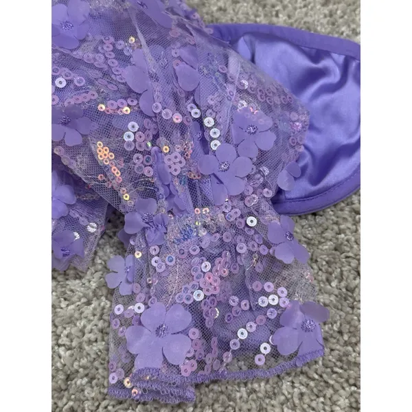 IHeartRaves Purple Sequin Floral Puff Sleeve Underwire Crop Bra Top Size XS - Image 6
