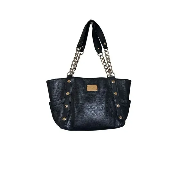 Michael Kors Delancy Shoulder Tote Bag Black Gold Pebbled Leather - Image 2