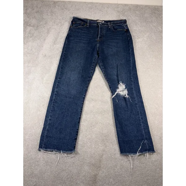 levis womens wedgie straight jeans‎ dark wash raw hem fray 32 - Image 2