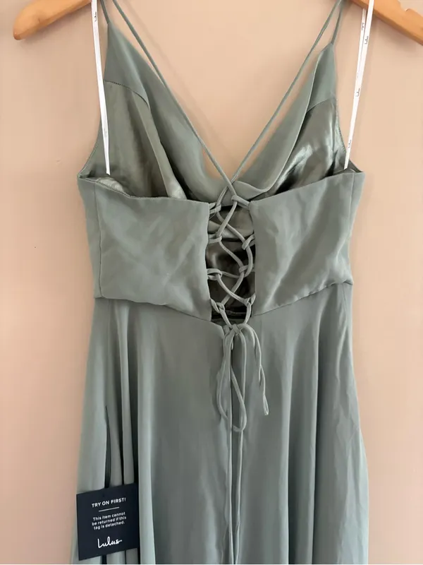 Lulus Romantically Speaking Sage Green Cowl Lace-Up Maxi Dress Size Medium - Image 13