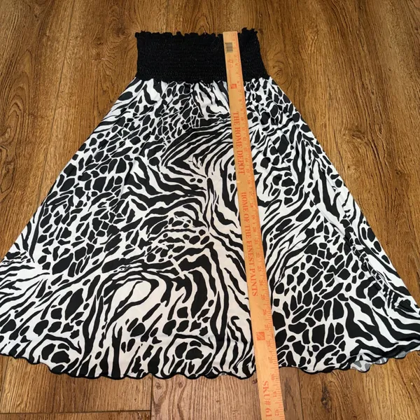 Y2k Pacific Beach Zebra Leopard Print Smocked Strapless Dress White Black sz M - Image 3