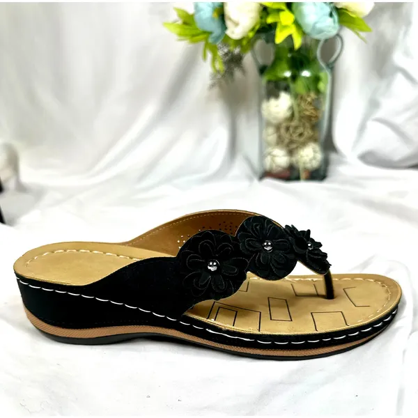 Lightweight Low Wedge Thong Sandals Black 10 - Image 11