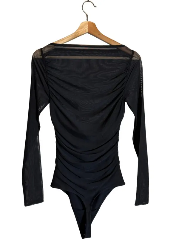 Abercrombie & Fitch Mesh Draped Bodysuit Women's Small Black Sheer Going Out NWT - Image 5