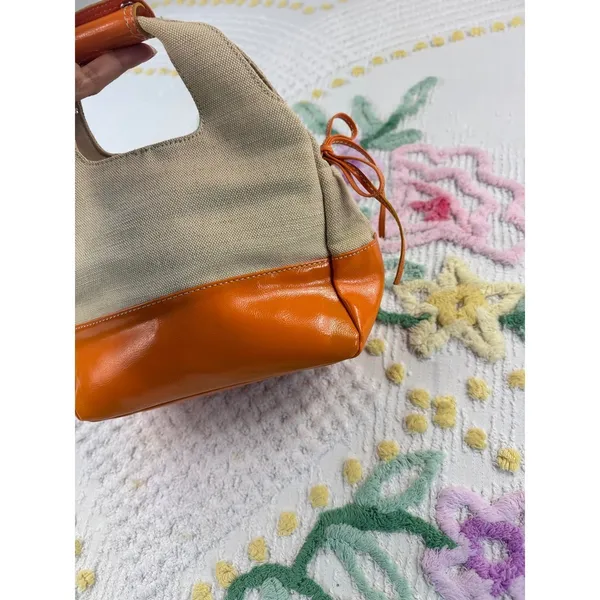 Bath & Body Works Canvas Orange Leather Trim Handle Bag‎ Women's Accessory - Image 4