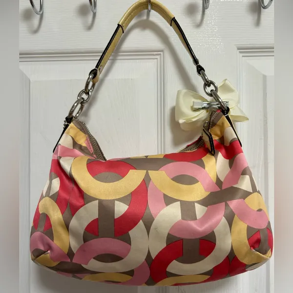 COACH Y2K F22748 Geometric Print Hobo Bag in Red Pink Gold /crossbody bag - Image 6