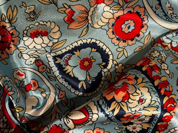VINTAGE aqua blue paisley super boho print oversized silky scarf 35/35 - Image 11