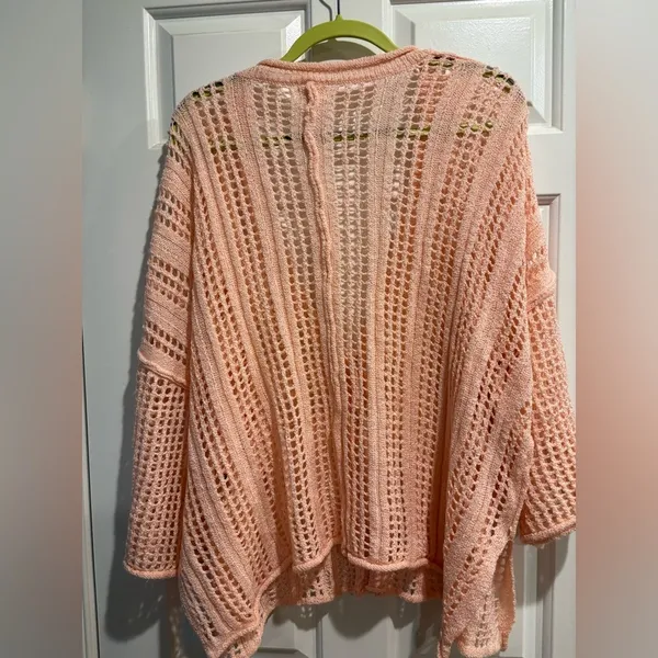 POL open knit oversized cardigan sweater top sz M L light salmon pink - Image 6