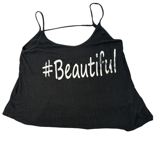 Papaya Tank Top Womens Medium Black #Beautiful Graphic Ribbed Open Back Cami - Image 9