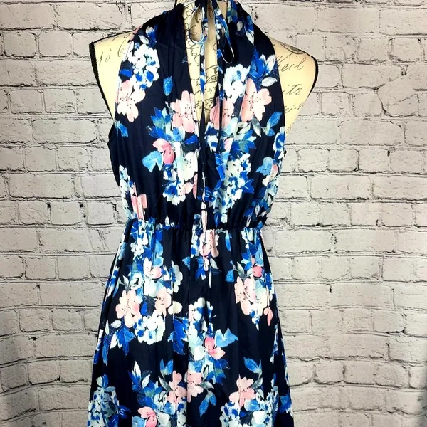 Floral Halter Neck Split Maxi Dress In Navy By Miss Floral L - Image 15