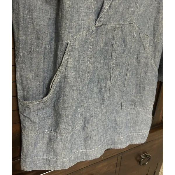 Free People “Done Up In Denim” Sz Small Blue Mini Dress Deep V Shawl Collar Boho - Image 8