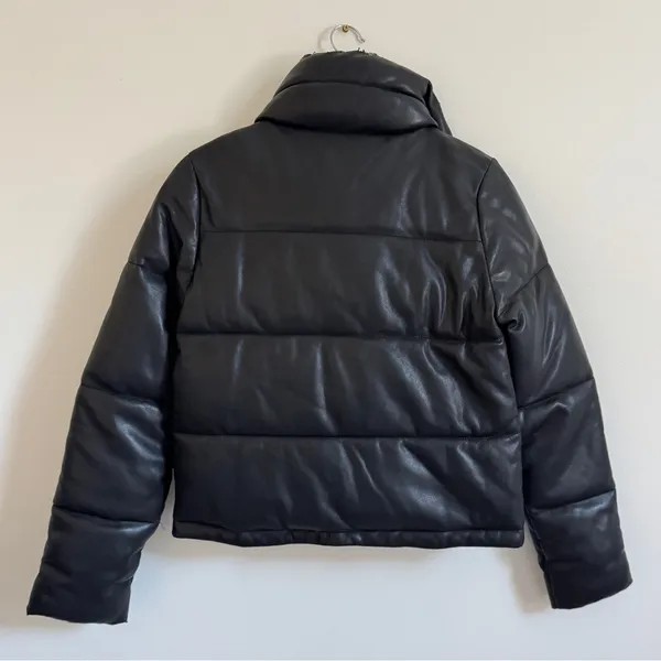 Abercrombie & Fitch Mini Leather Puffer Coat Size Small Black Vegan - Image 8