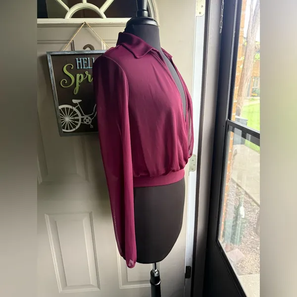 Vintage NWOT 90s Express sheer open long sleeve collared blouse, size large - Image 3
