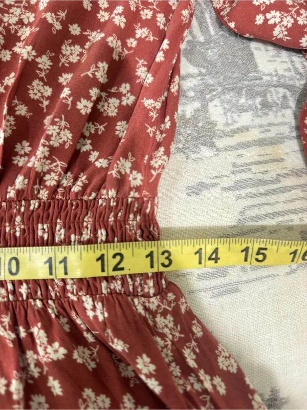 Índigo Rose Rust Floral V-Neck Midi Dress with Long Sleeves size L fall ready - Image 12
