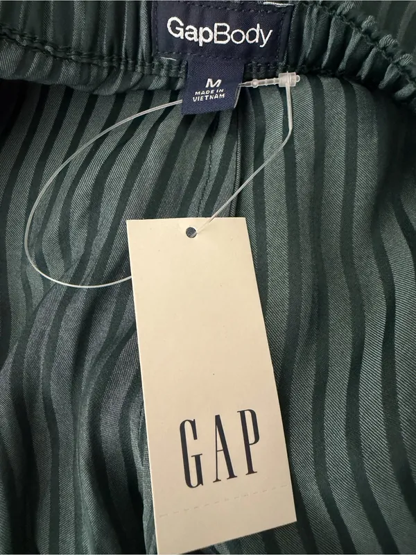 GapBody Satin PJ Pant M Green Stripe Pajama Pants Elastic Drawstring NWT(A911) - Image 9