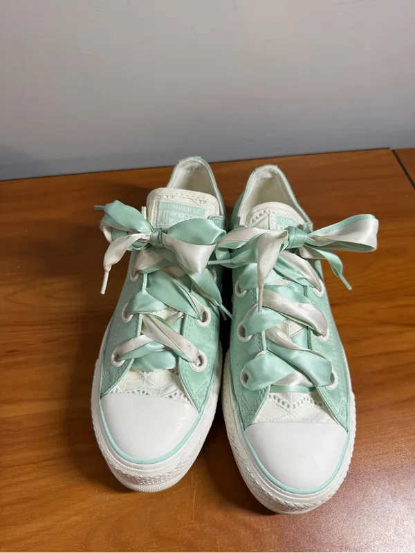Converse Chuck Taylor All Star Lift Matte Satin lace Ribbon Sneaker Canvas Mint - Image 2