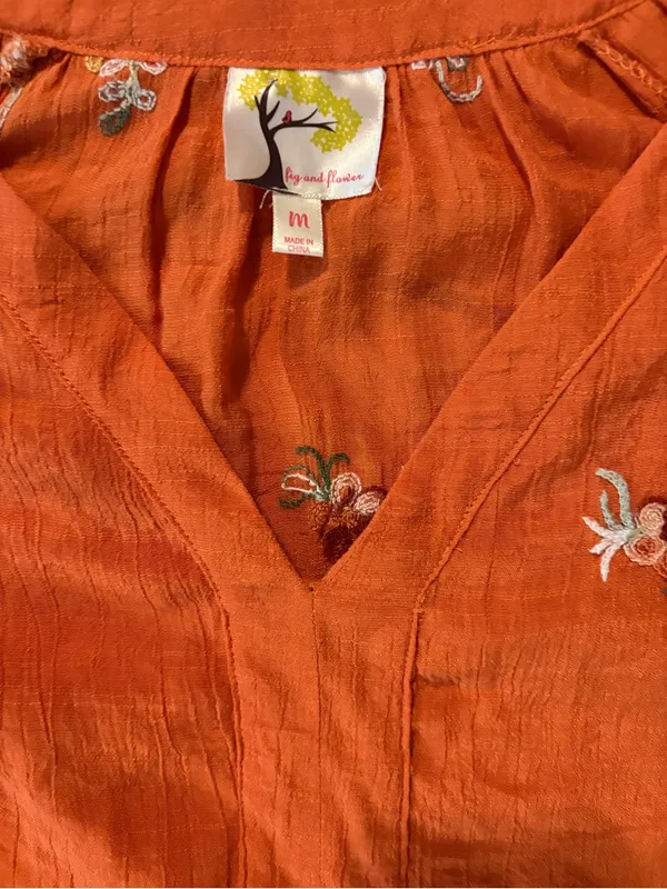 fig and flower Rust Orange Floral Tiered-Sleeve Casual Dress - Image 2