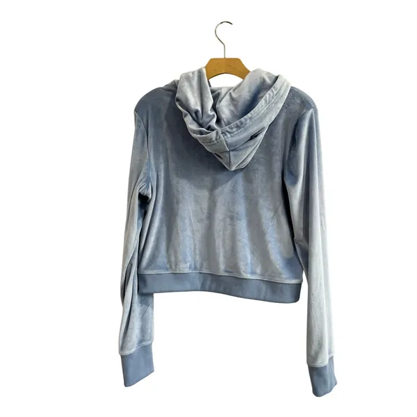 Aerie Cropped Velour Hoodie Light‎ Blue Y2K Soft Cozy Zip Sweatshirt XL - Image 2