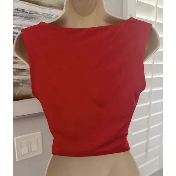 Women's SHEIN Red Small Crop Stretchy Tank Top Y2K Bodycon Square Neck Summer - Image 2
