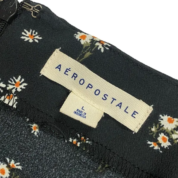 Aeropostale 100% Polyester Black Floral Mini Skirt Back Slit Women's‎ Large Y2K - Image 7