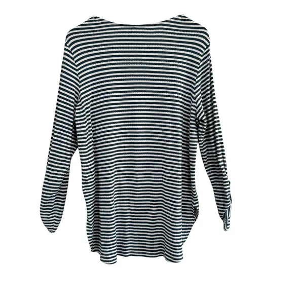 Anthropologie Akemia Kin Striped V-Neck Long Sleeve Tunic‎ Top Green White - Image 8