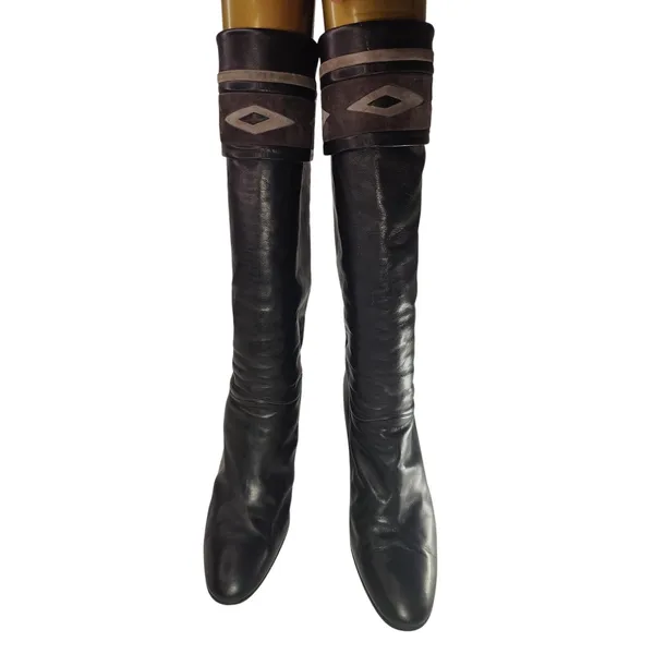Vintage 90s black leather Pollini Knee high Boots sz 38.5 /7.5 - Image 2