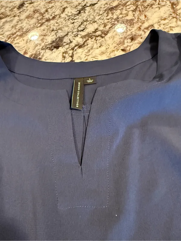 Design Collective Navy Blue Split Neck High Low Blouse Top L Size L - Image 3