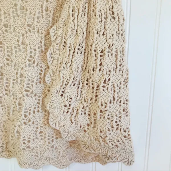 DECREE Beige Cream Crochet Open Front Vest XL Cropped Boho Festival Beach Summer - Image 6