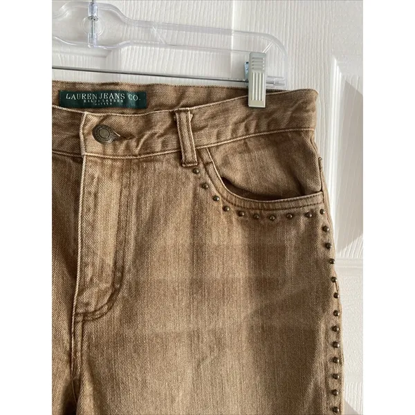 Lauren‎ Ralph Lauren Studded Straight Jeans 10P Tan Boho Western Cotton Size 10P - Image 2