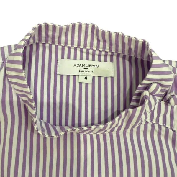 Adam Lippes x RTR Tie Neck Stripped Top in White/Purple, Size US 4​ - Image 7