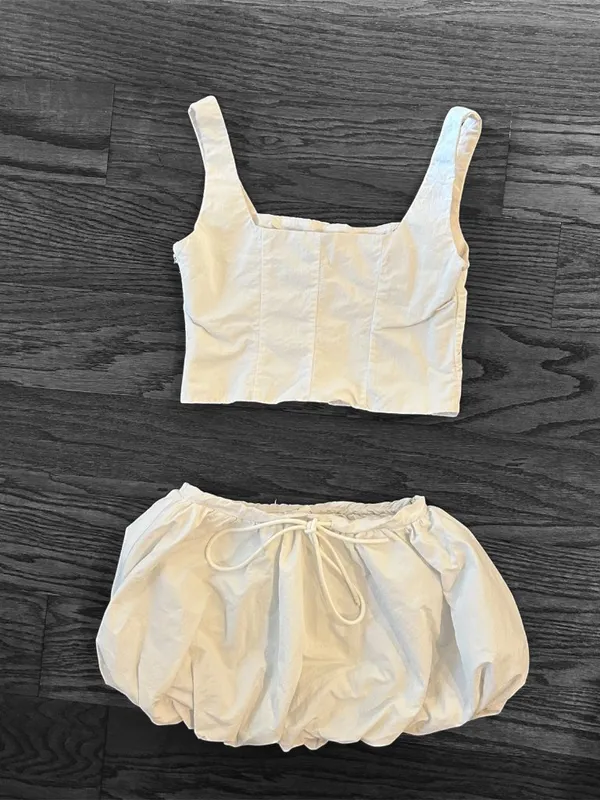 MISSGUIDED White Corset Tank Top Bubble Hem Mini Skirt Matching Set Size XS - Image 2
