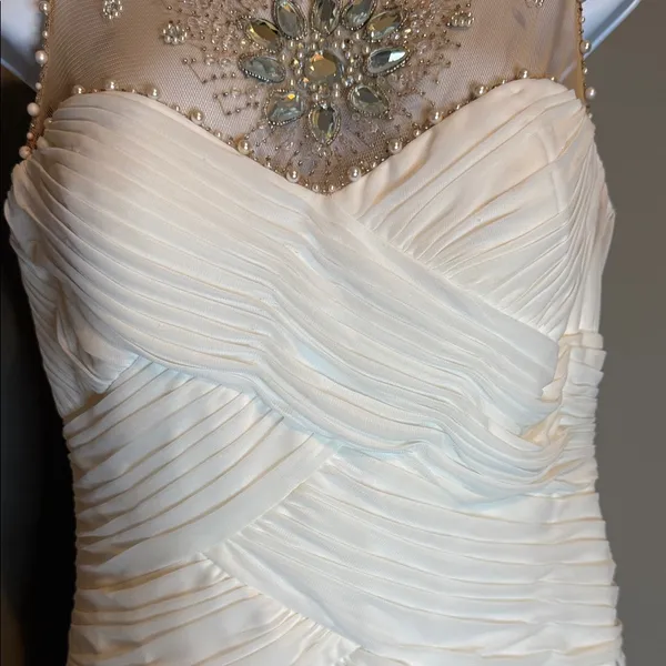 Adrianna Papell‎ White Embellished Mini Sheath Dress Bridal Holiday 8 Party - Image 5