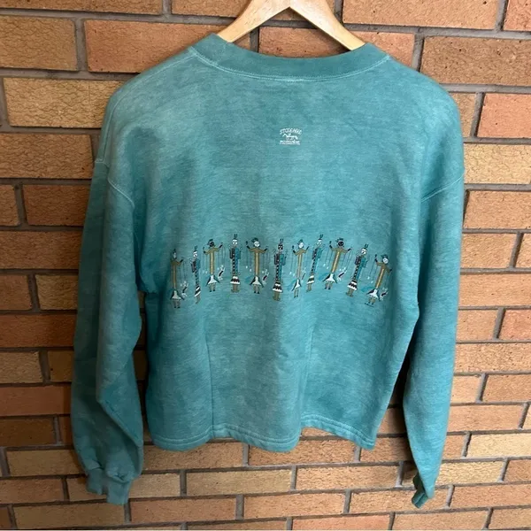 Vintage Stone Aged Rockwear Western Tribal Blue Fleece Snap Sweater Size Small - Image 4