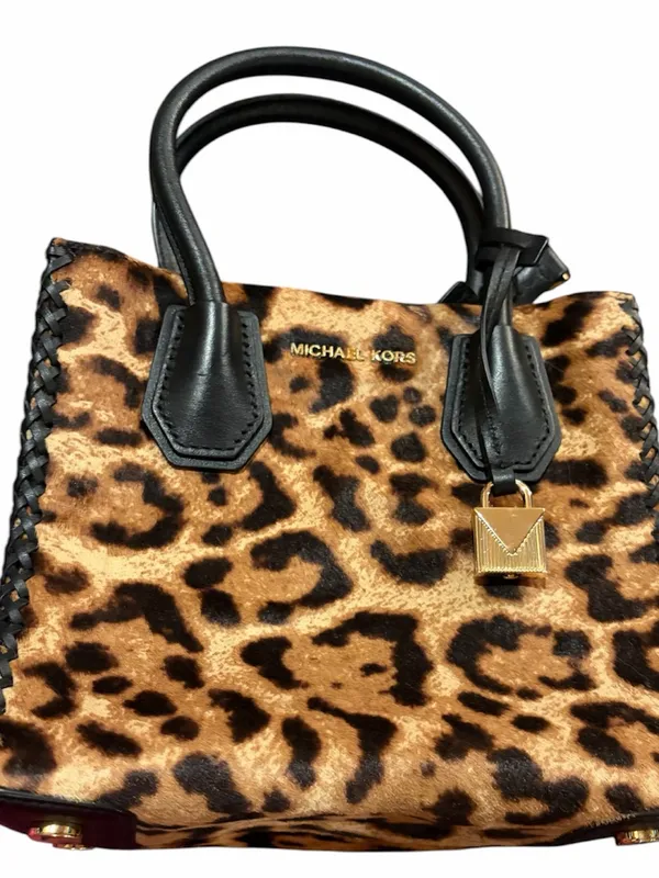 Michael Kors Mercer Leopard Calf Hair Crossbody Tote Handle Bag w/ Strap - Image 3