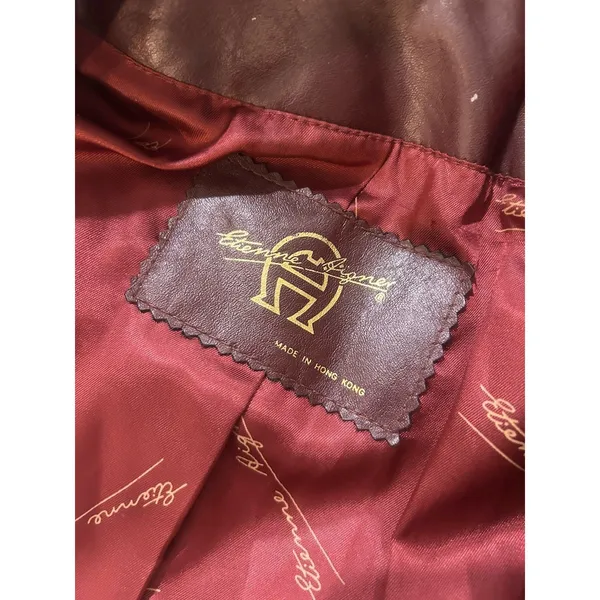 Vintage Etienne Aigner Women 16 Large Dark Red Leather Blazer Jacket Trench Coat - Image 2