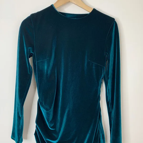 House of CB Maroush Velvet Teal Backless Mini Longsleeve Dress Womens Small - Image 7