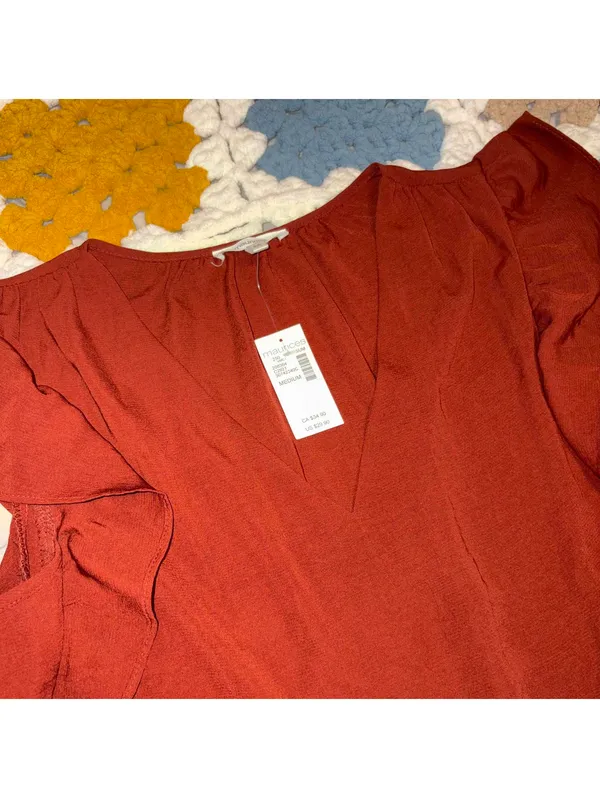 Maurices New With Tags $30 Flutter Sleeve Peplum Blouse Woman’s Medium - Image 5