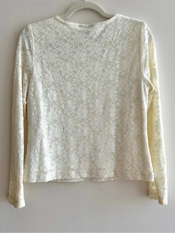 TEDDI Long Sleeve Floral Lace Sequin Blouse, White/Yellow, Size Small - Image 9