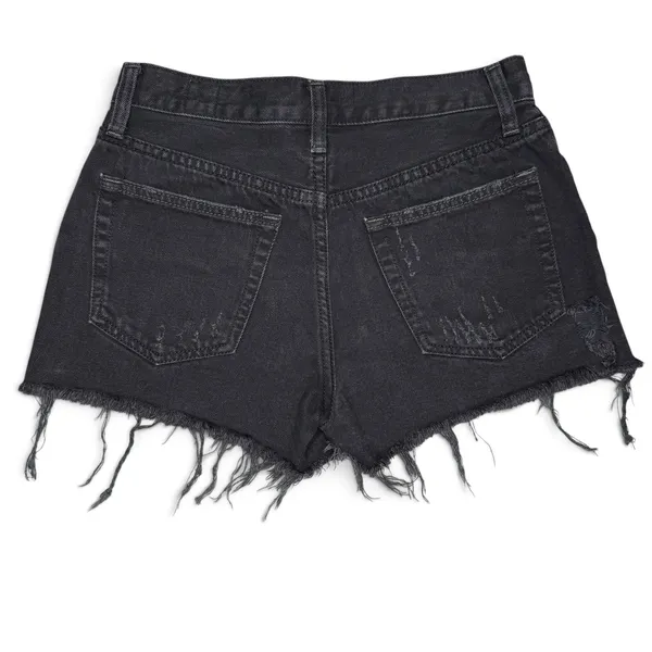 Free People Jean Shorts Womens 26 Black Button Fly Cut Off Raw Hem Denim - Image 3