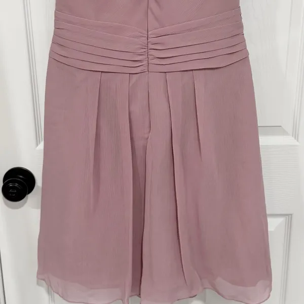 NWT David’s Bridal Formal Mauve Chiffon Ruched Strapless Size 12 Mini Dress - Image 7