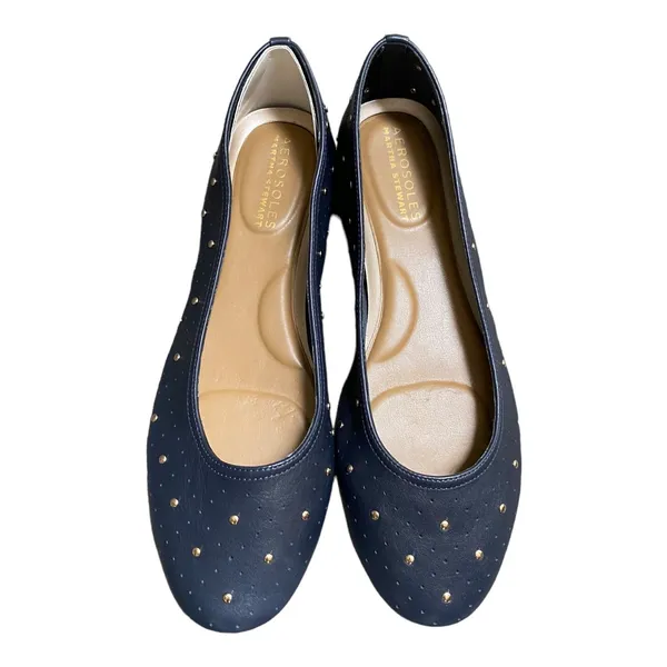 Aerosoles x Martha Stewart Shelley Flats 8.5 Navy Leather Studded Ballet Shoes - Image 2