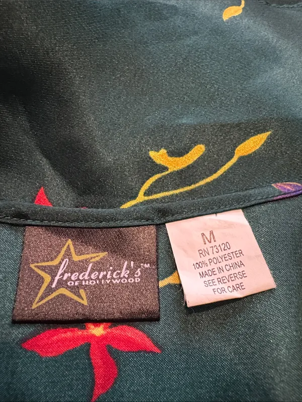 Frederick’s of Hollywood Medium Floral Satin Camisole Tank Top Emerald Green - Image 3