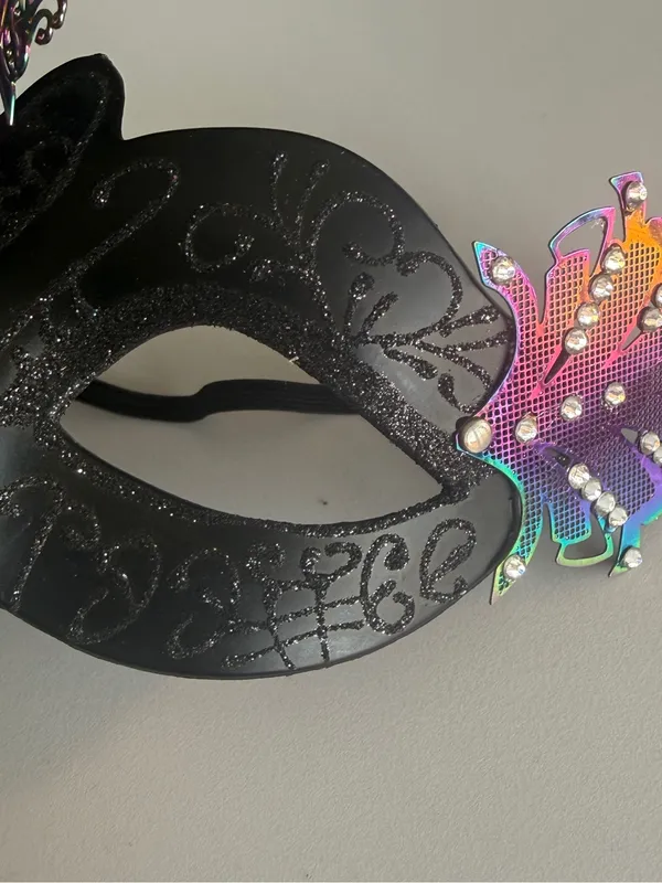 Spirit Black Venetian Peacock Masquerade Mask with Multicolor Lasercut Metal - Image 3