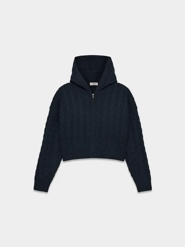 Aritzia Sunday Best Octava Cable Knit relaxed fit wool full zip hoodie small NWT - Image 6