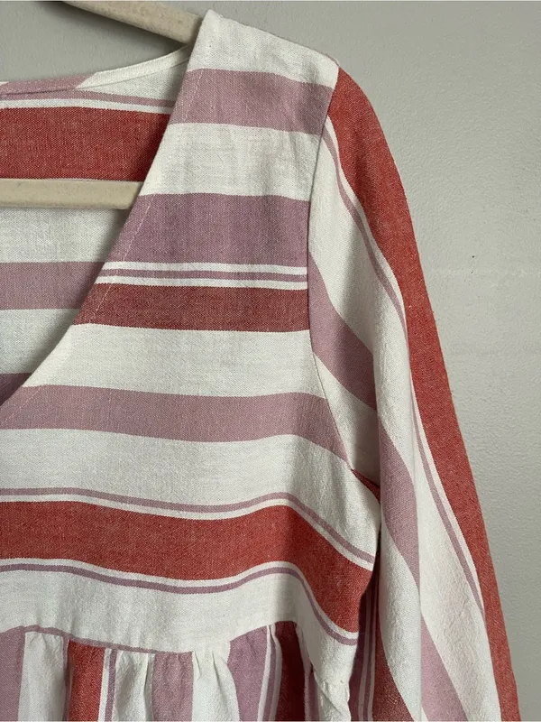 AMERICAN EAGLE Striped Linen Blend V-Neck Peplum Babydoll Top Sz S - Image 4