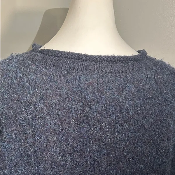 a.n.a. Women's Cozy Fuzzy Blue Wool Blend Split Rolled Hem Sweater - Image 5
