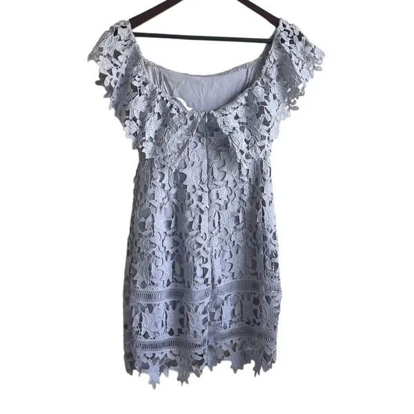 ASTR Off Shoulder Lace Mini Dress S Lavender Scalloped Hem Romantic Coquette‎ - Image 2