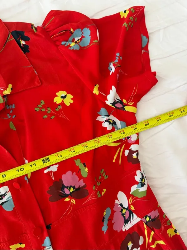 CAbi Midi Dress Afternoon Floral Fit & Flare Puff Sleeve Pockets Size L - Image 4