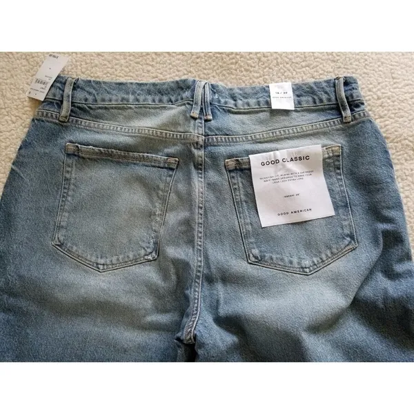 Good American Good Classic Skinnyish Fit Distress Indigo Hi-Rise Jeans Sz 14/32 - Image 5