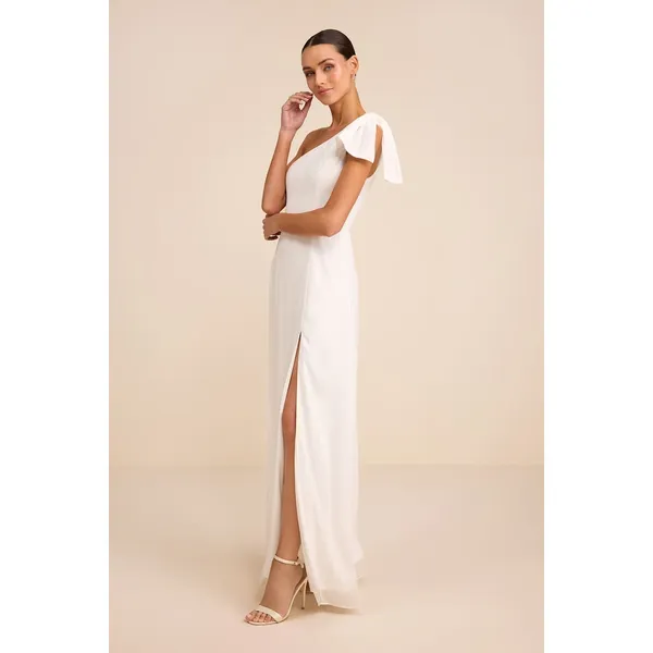 Lulus Simply Brilliant White One-Shoulder Bow Maxi Dress Formal Wedding XL NWT - Image 3