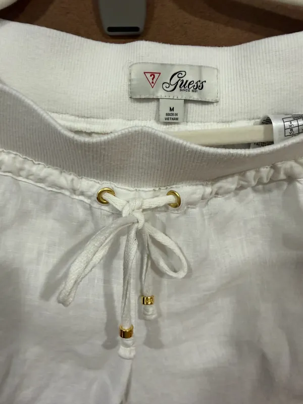 Guess linen woman off white pants M drawstring - Image 2